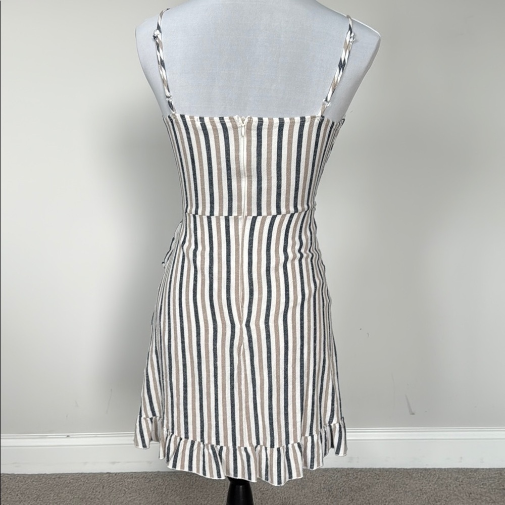 Sage Striped Faux Wrap Mini Dress in Blue and White‎ Sz SM - Picture 5 of 8